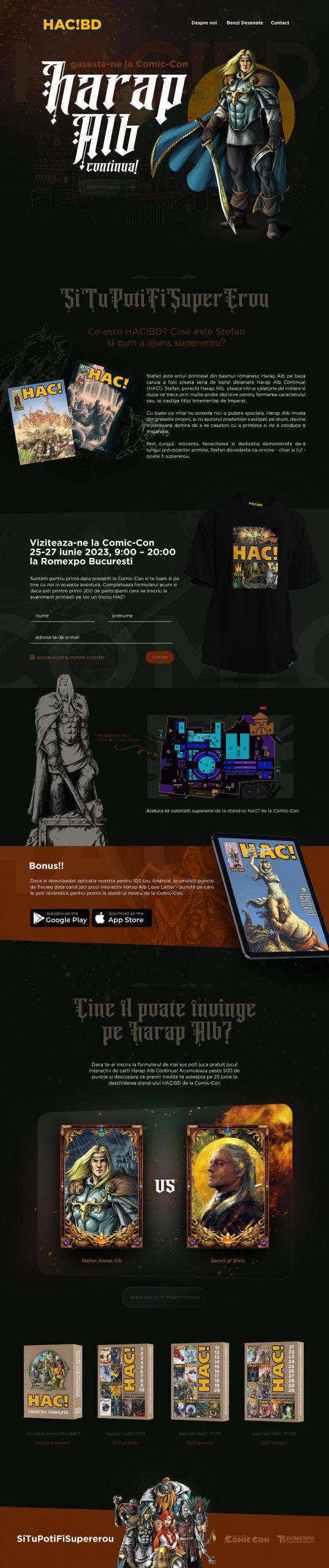 Harap Alb Continua! HAC!BD at Comic Con Landing Page UI/UX Design