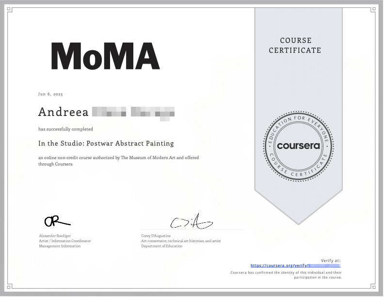 Coursera MoMA Postwar Abstract Painting Certificate